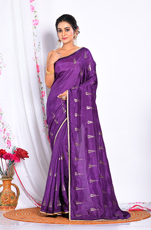 Morchari Heavy Embroidery Saree - Purple - Distacart