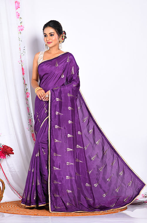 Morchari Heavy Embroidery Saree - Purple - Distacart