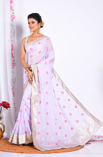 Morchari Heavy Embroidery Saree - Light Purple - Distacart