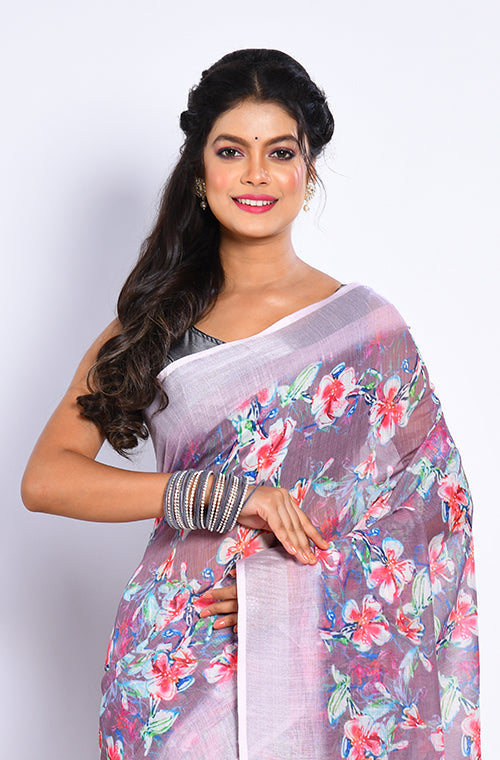 Morchari Semi Digital Print Saree - Multicolour - Distacart
