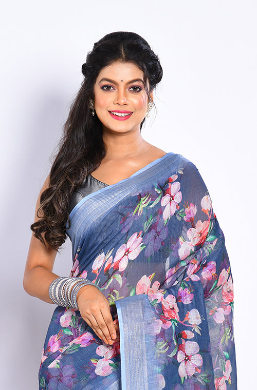 Morchari Semi Digital Print Saree - Multicolour - Distacart