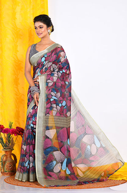 Morchari Semi Digital Print Saree - Multicolour - Distacart