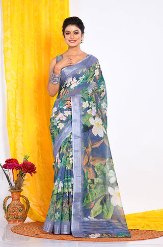 Morchari Semi Digital Print Saree - Multicolour - Distacart