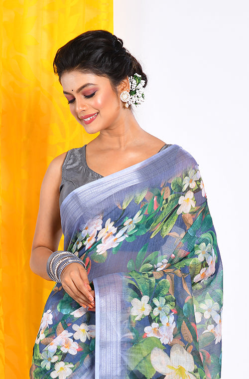 Morchari Semi Digital Print Saree - Multicolour - Distacart