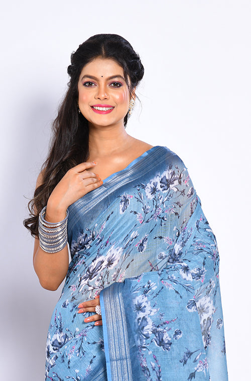 Morchari Semi Digital Print Saree - Multicolour - Distacart