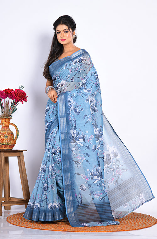 Morchari Semi Digital Print Saree - Multicolour - Distacart