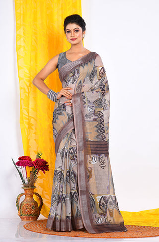 Morchari Semi Digital Print Saree - Multicolour - Distacart