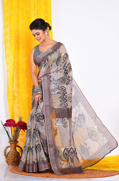 Morchari Semi Digital Print Saree - Multicolour - Distacart