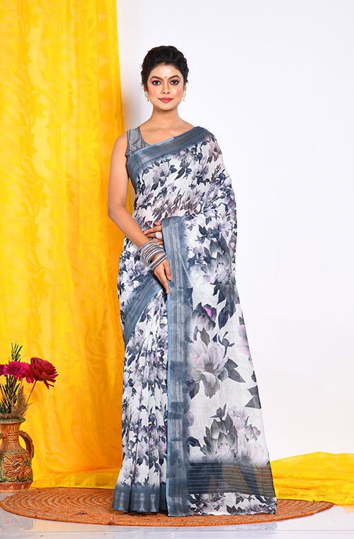 Morchari Semi Digital Print Saree - Multicolour - Distacart