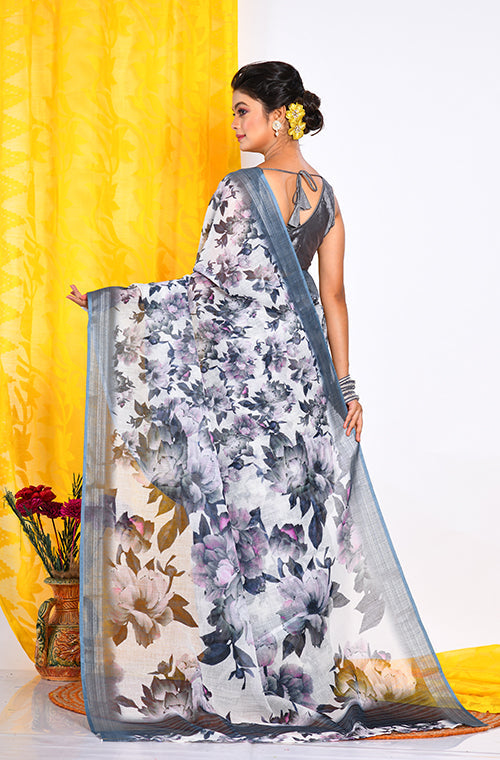 Morchari Semi Digital Print Saree - Multicolour - Distacart
