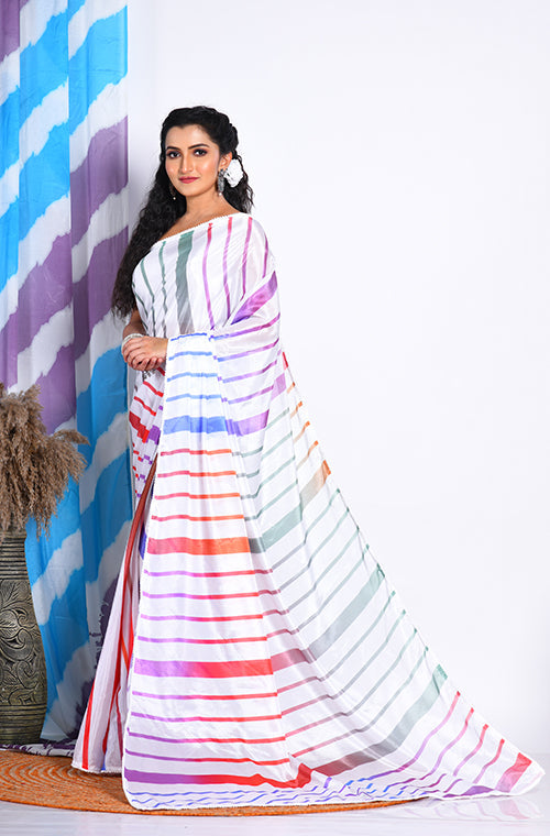 Morchari Semi Digital Print Saree - Multicolour - Distacart