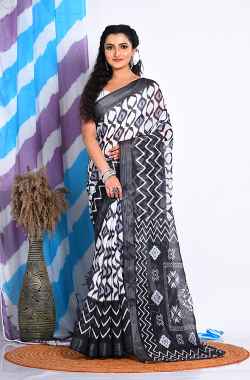Morchari Semi Digital Print Saree - Multicolour - Distacart