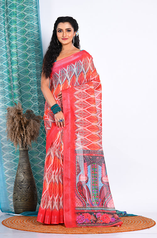Morchari Semi Digital Print Saree - Multicolour - Distacart