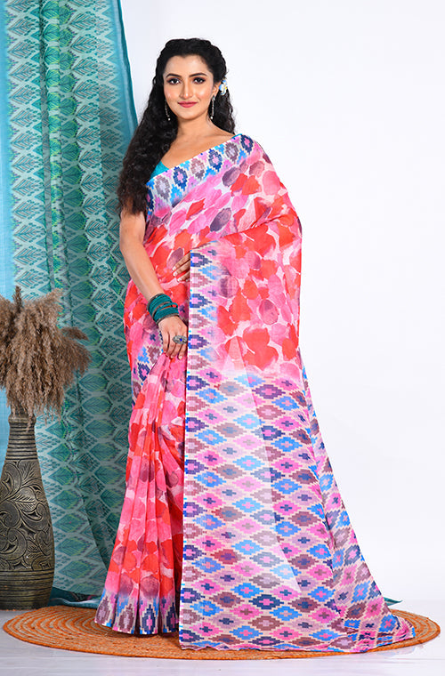 Morchari Semi Digital Print Saree - Multicolour - Distacart