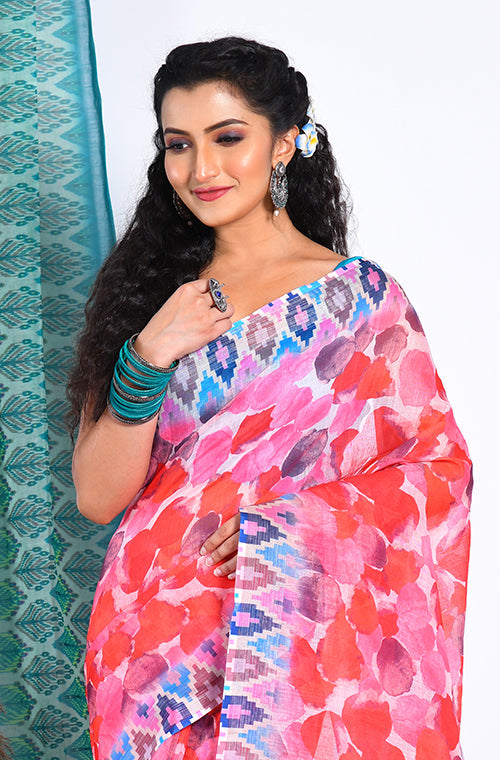 Morchari Semi Digital Print Saree - Multicolour - Distacart