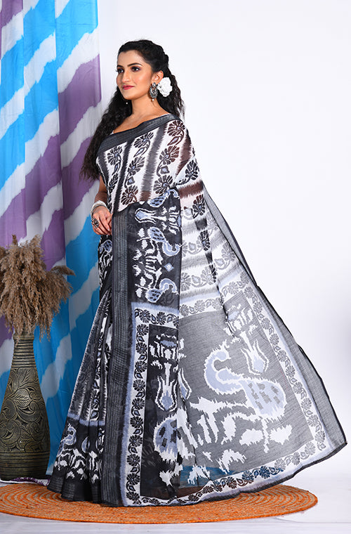 Morchari Semi Digital Print Saree - Multicolour - Distacart