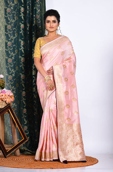 Morchari Pure Dola Silk Saree - Peach - Distacart