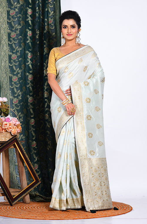Morchari Pure Dola Silk Saree - Light Green - Distacart