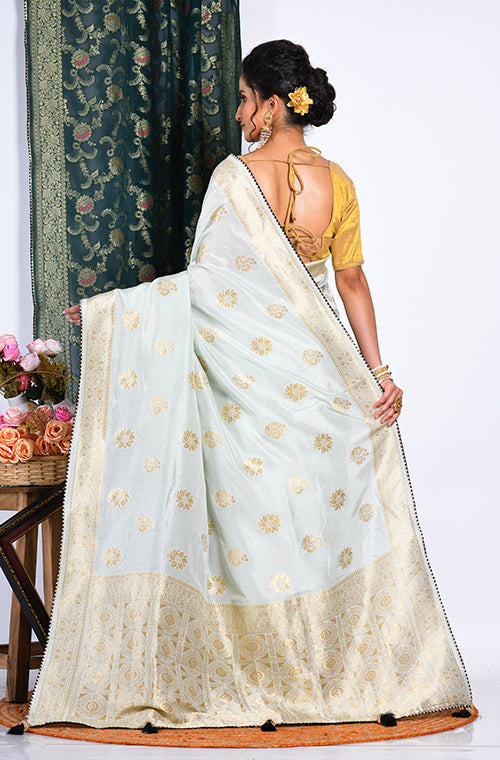 Morchari Pure Dola Silk Saree - Light Green - Distacart