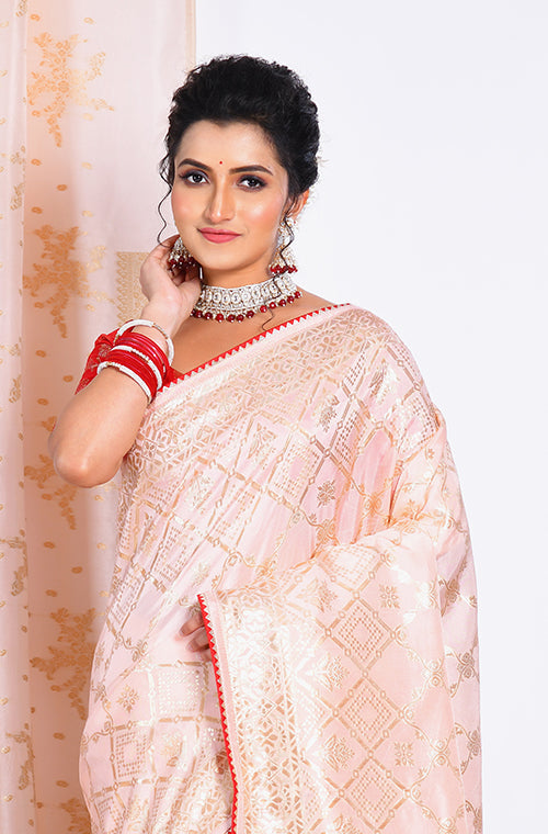 Morchari Pure Dola Silk Saree - Pink - Distacart