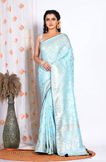 Thumbnail for Morchari Pure Dola Silk Saree - Sky Blue - Distacart