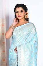 Thumbnail for Morchari Pure Dola Silk Saree - Sky Blue - Distacart