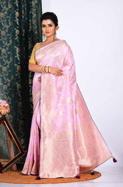 Morchari Pure Dola Silk Saree - Light Pink - Distacart