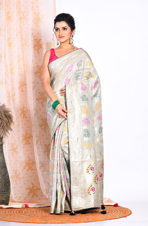 Morchari Pure Dola Silk Saree - Light Green - Distacart