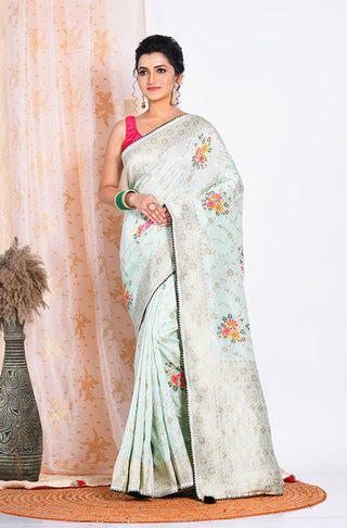 Morchari Pure Russian Silk Saree - Green