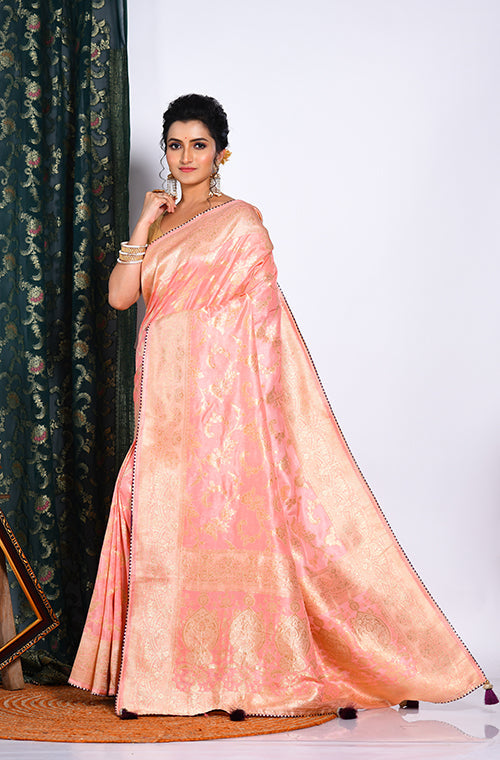 Morchari Pure Russian Silk Saree - Peach - Distacart