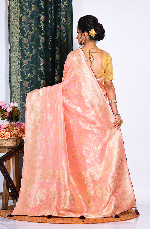 Morchari Pure Russian Silk Saree - Peach - Distacart