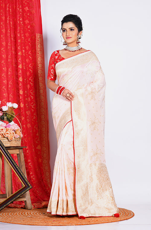 Morchari Pure Russian Silk Saree - Light Pink - Distacart