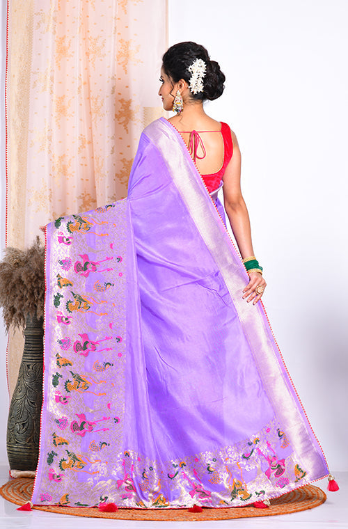 Morchari Pure Russian Silk Saree - Purple - Distacart