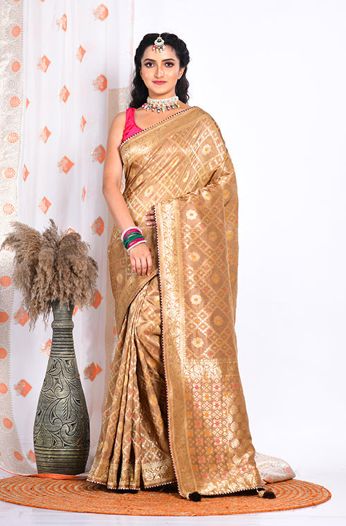 Morchari Pure Russian Silk Saree - Brown - Distacart