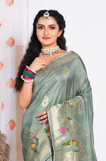 Thumbnail for Morchari Pure Russian Silk Saree - Green - Distacart
