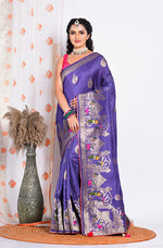 Thumbnail for Morchari Pure Russian Silk Saree - Purple - Distacart