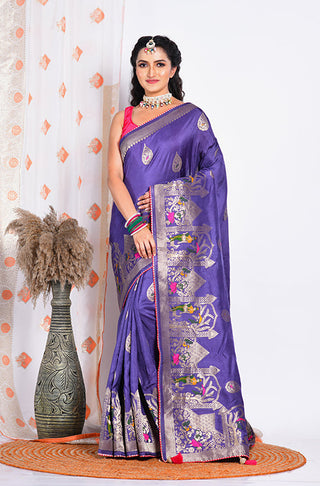Morchari Pure Russian Silk Saree - Purple - Distacart