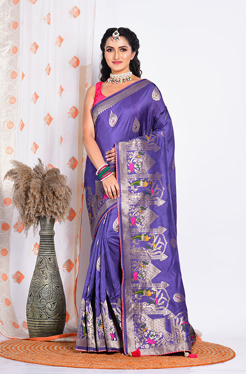 Morchari Pure Russian Silk Saree - Purple - Distacart