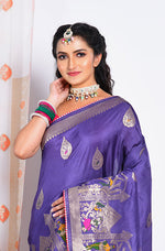 Thumbnail for Morchari Pure Russian Silk Saree - Purple - Distacart