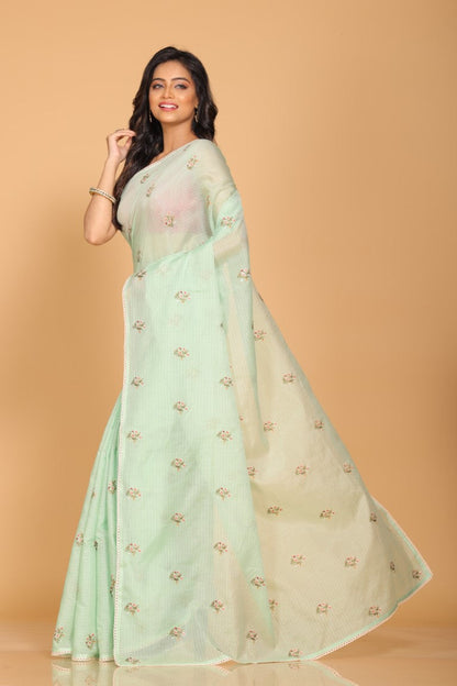 Morchari Kota Embroidery Saree - Green - Distacart