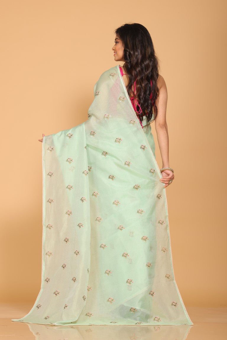 Morchari Kota Embroidery Saree - Green - Distacart