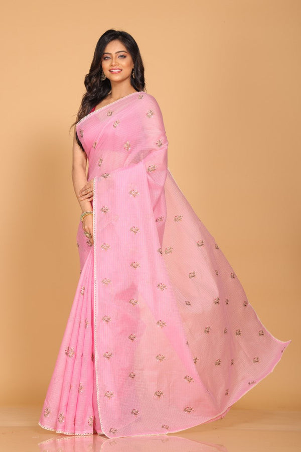 Morchari Kota Embroidery Saree - Pink - Distacart