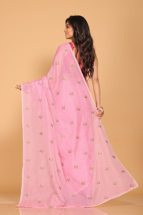 Morchari Kota Embroidery Saree - Pink - Distacart