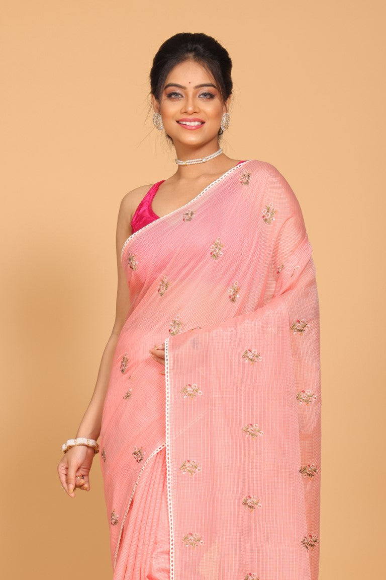 Morchari Kota Embroidery Saree - Peach - Distacart