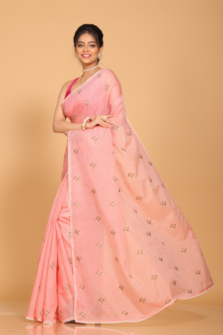 Morchari Kota Embroidery Saree - Peach - Distacart