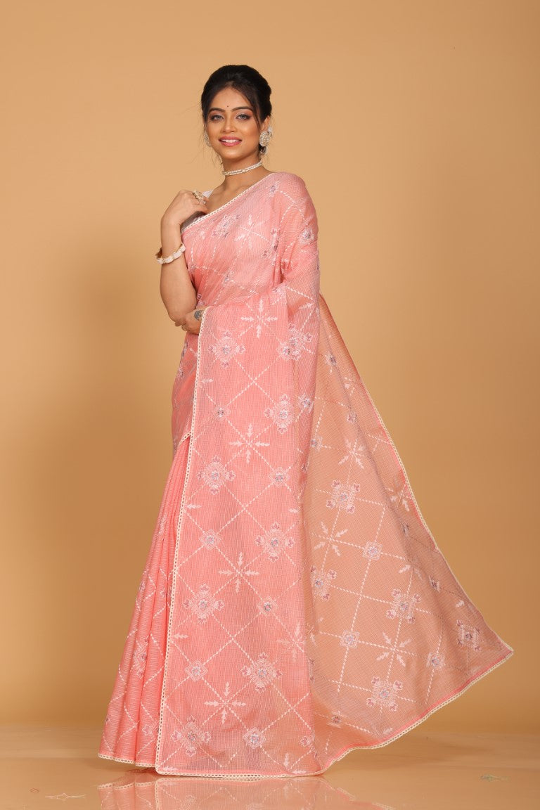 Morchari Kota Embroidery Saree - Peach - Distacart