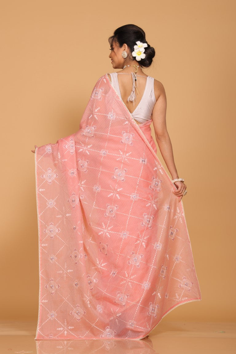 Morchari Kota Embroidery Saree - Peach - Distacart