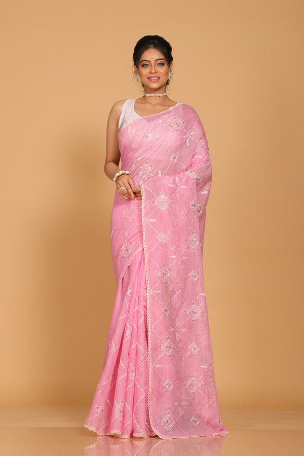 Morchari Kota Embroidery Saree - Pink - Distacart