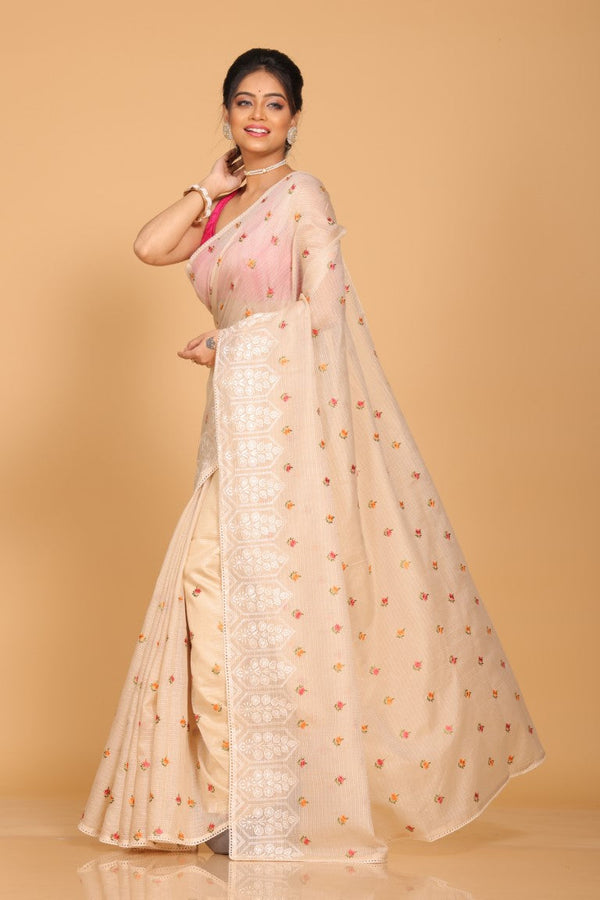 Morchari Kota Embroidery Saree - Beige - Distacart