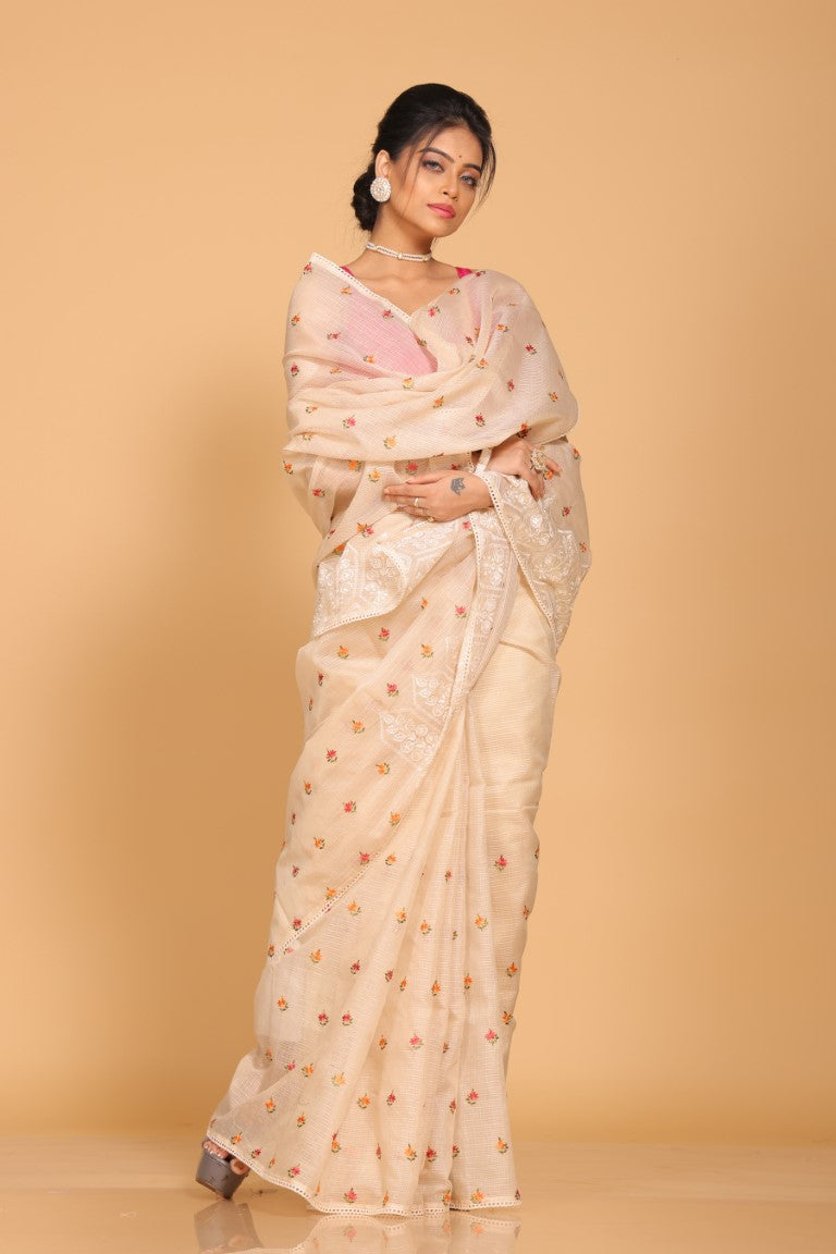 Morchari Kota Embroidery Saree - Beige - Distacart